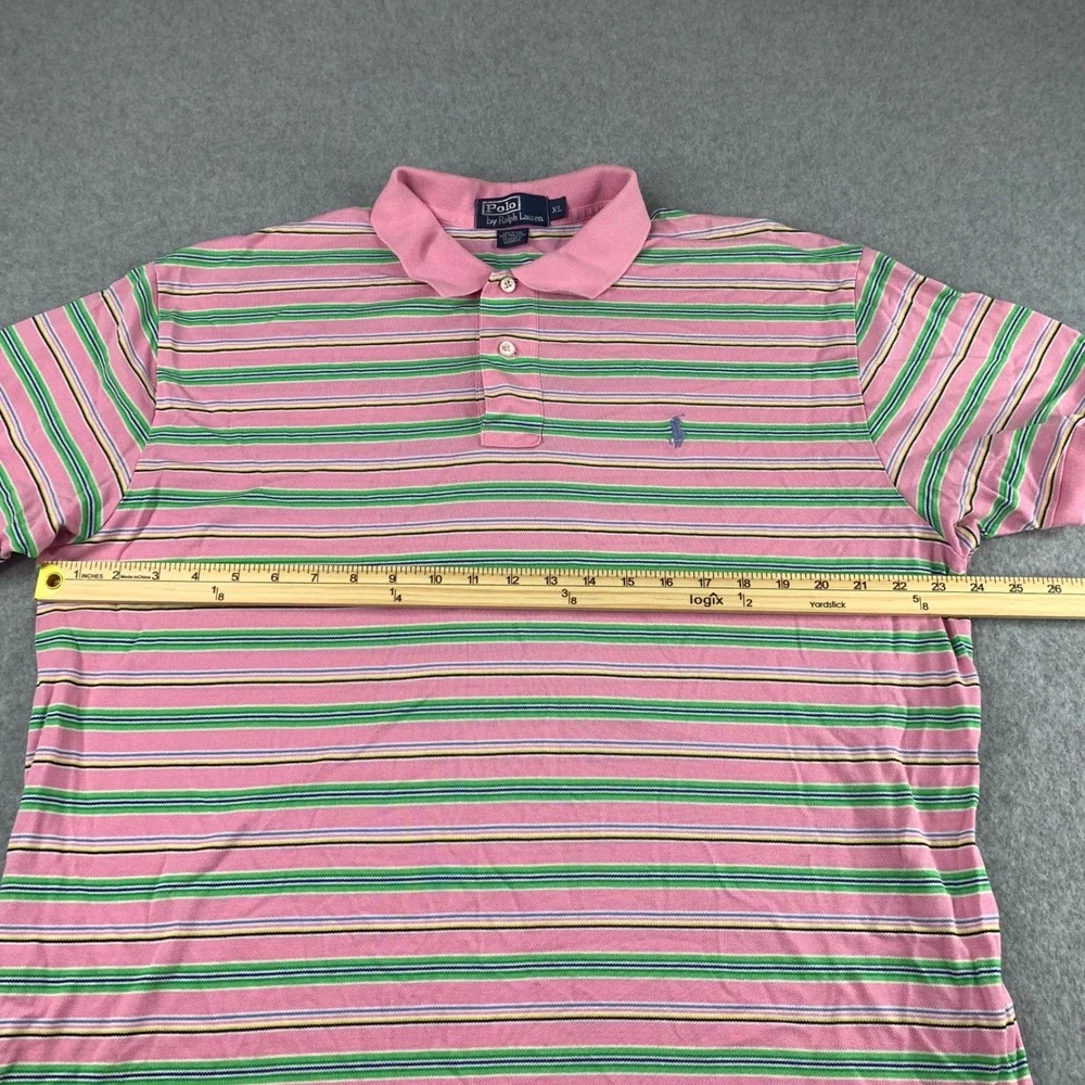 Polo Ralph Lauren Polo Shirt Mens XL Pink Multi-Stripe Pima Cotton Short Sleeve